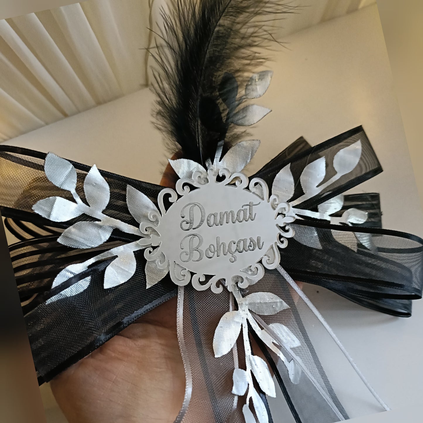 Luxury Large Groom's Dowry Pouch Ornament Black Silver