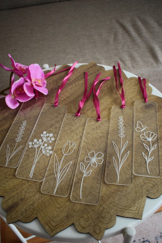 Çiçek Desenli Pleksi Kitap Ayracı 6'lı Set