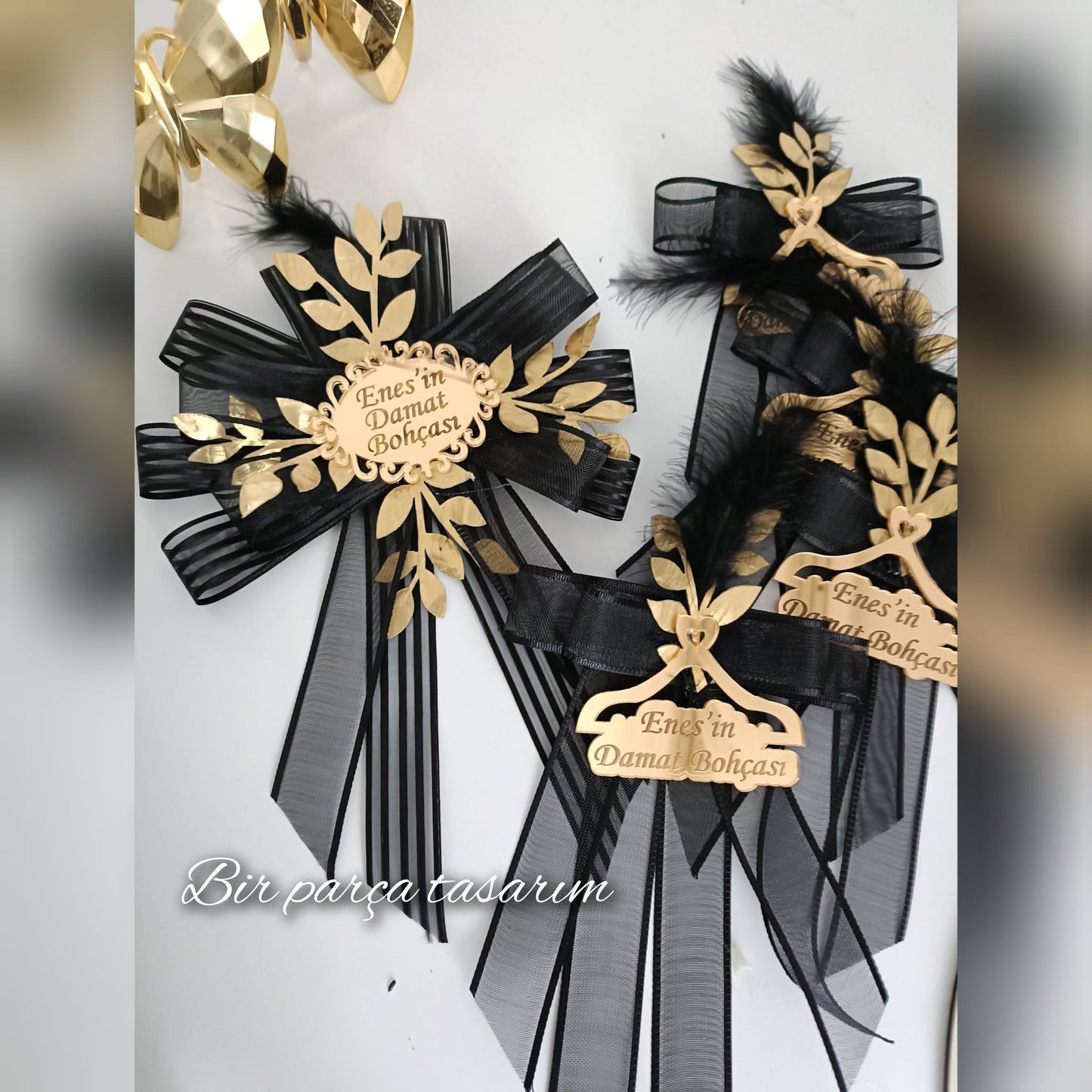 Kişiye Özel 5'li Gold Damat Bohça Süsü Seti