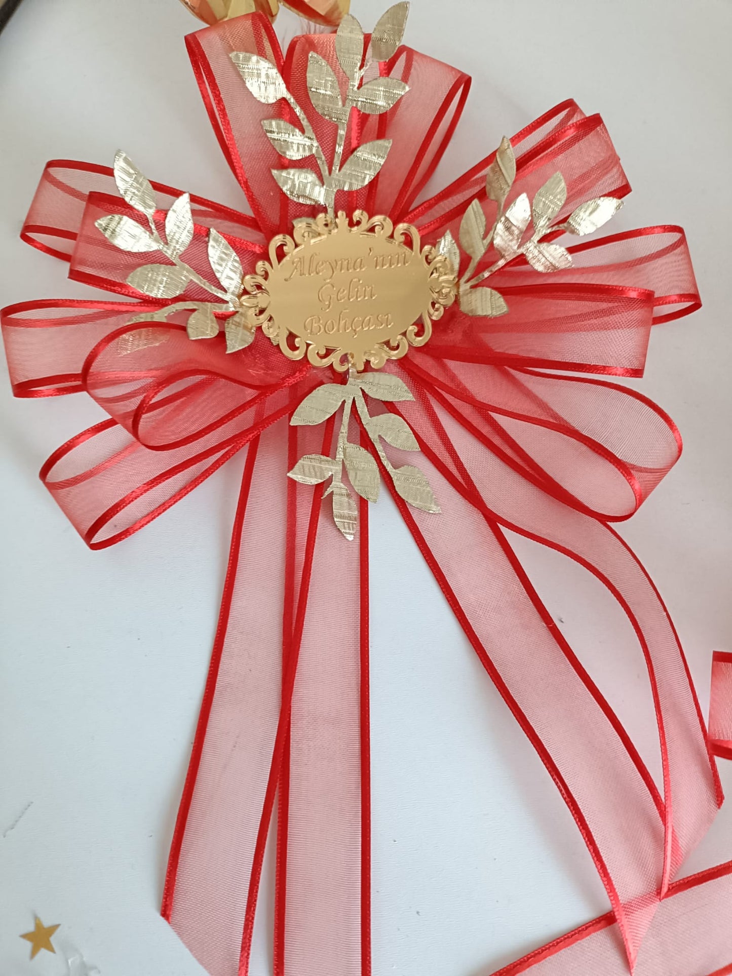 Personalized Large Bridal Basket Ornament Red Gold