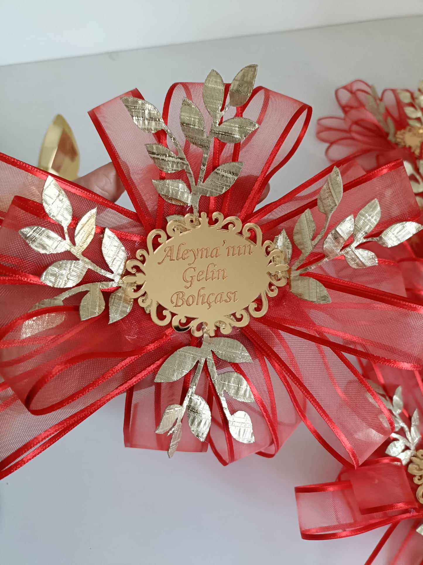 Personalized Large Bridal Basket Ornament Red Gold
