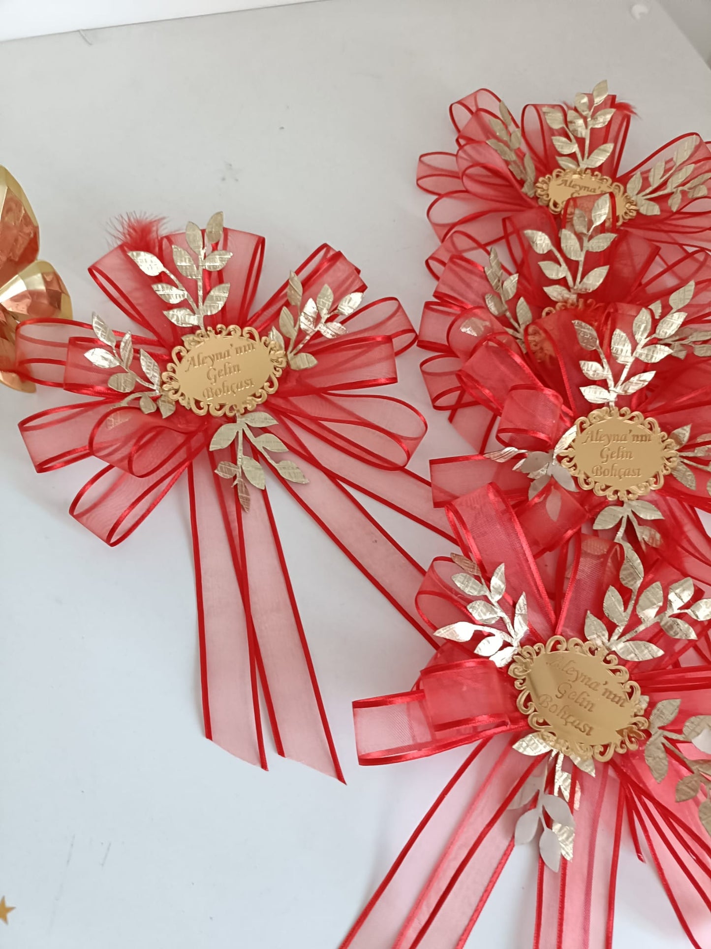 Personalized Large Bridal Basket Ornament Red Gold