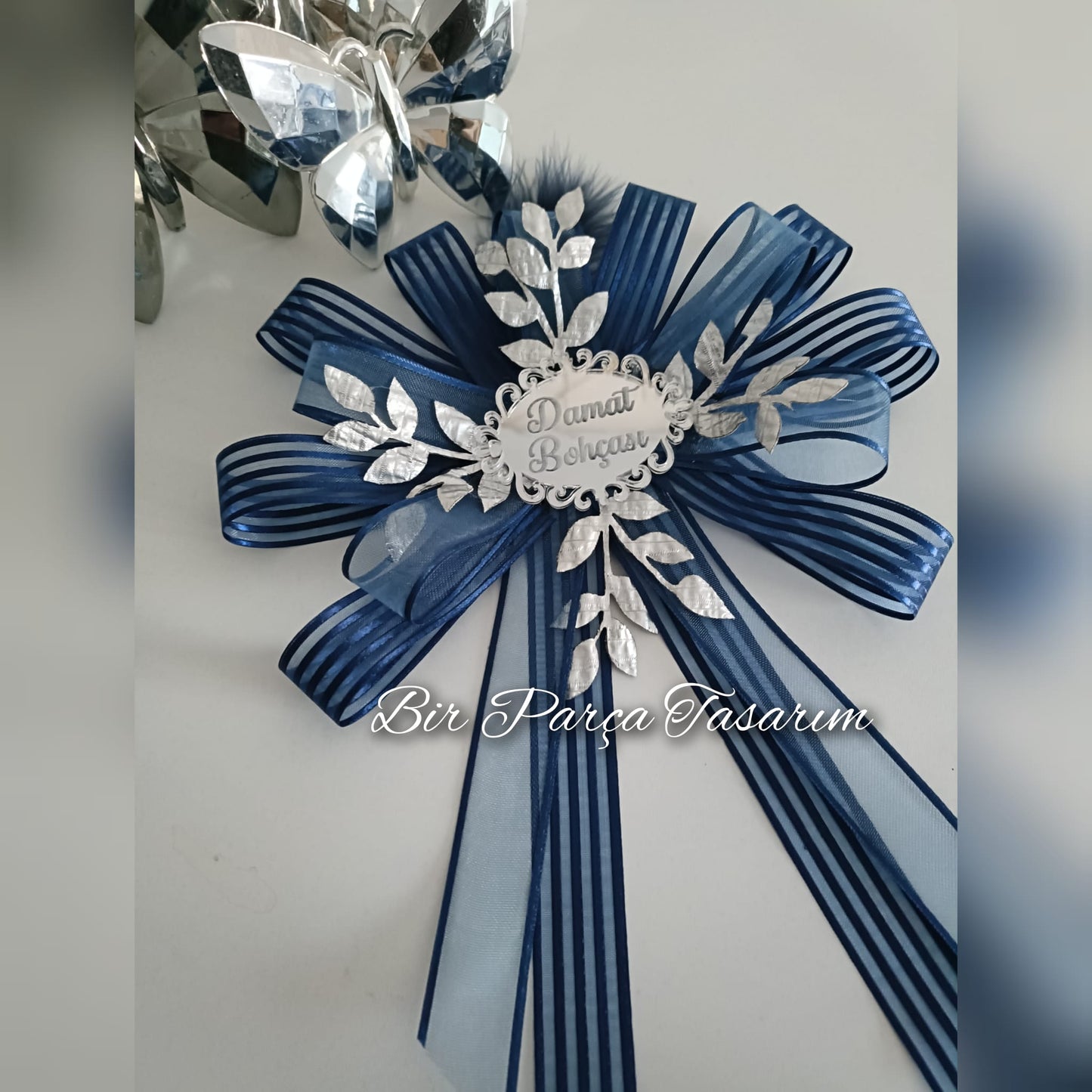 Luxury Large Groom's Dowry Box Ornament Navy Blue Silver